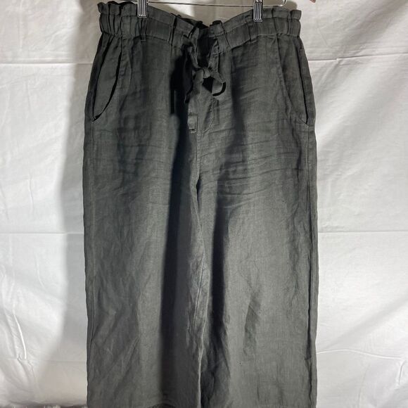 Anthro Cloth & Stone Grey Linen Wide Leg Raw Hem Crop Pants :Sz M - Picture 2 of 9